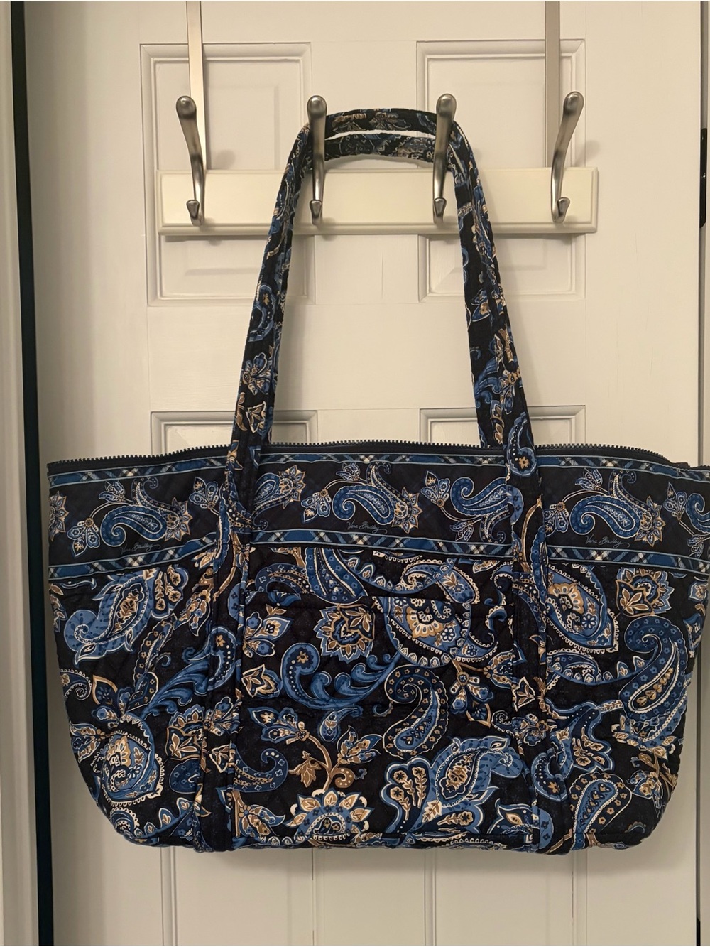 Vera Bradley Quilted Paisley Tote in Navy, Light Blue & Tan